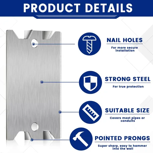 Miniatura 3 de Dunzy 50 placas de uñas para tachuelas de madera, protector de alambre de cable de 1.5 x 2.5 pulgadas con puntas puntiagudas, placas de seguridad
