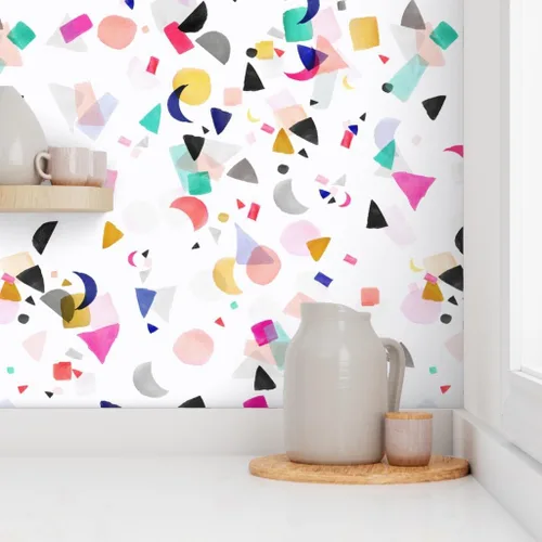 Miniatura 8 de Despegar y pegar papel tapiz Swatch - Confeti Fiesta Cumpleaños Formas Coloridas Acuarela Abstracto Geométrico Lindo Mod Papel pintado personalizado