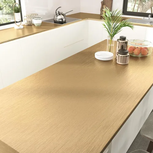 Miniatura 4 de Wallercity Papel adhesivo de acero inoxidable dorado cepillado para encimeras, papel tapiz metálico dorado para despegar y pegar, envoltura