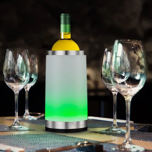 Miniatura 7 de Enfriador de vino con lámpara táctil RGB Cubo enfriador de botellas de vino Aislador de doble pared con 2 bolsas de hielo para champán de 25.4