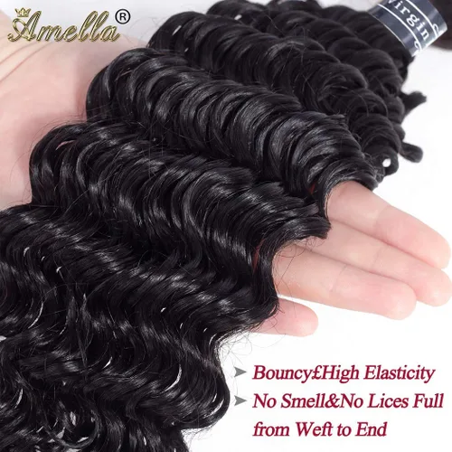 Miniatura 4 de Amella Extensiones de cabello brasileño de onda profunda de 14 pulgadas, 100% sin procesar, 1 paquete de cabello ondulado profundo, paquetes