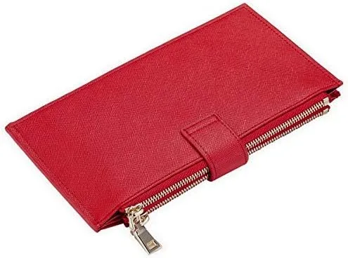 Miniatura 5 de Travelambo Billetera para mujer con bloqueo RFID plegable para múltiples tarjetas con bolsillo con cremallera, Rojo -, Minimalista