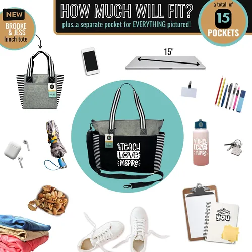 Miniatura 72 de Brooke & Jess Designs Teacher Tote Bag for Work - Teacher Handbag Gifts for Women, Teacher Bag Best Teacher Appreciation Gift
