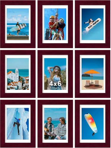 Miniatura 90 de Juego de 9 portarretratos, plexiglás resistente a rupturas, exhibe fotos de 4 x 6 pulgadas o, con paspartú, de 3.5 x 5 pulgadas, marcos para pared