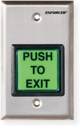 Seco-Larm SD-7202GC-PEQ ENFORCER - Placa de pared con iluminación LED RTE con botón verde grande, botón grande iluminado con leyenda "PUSH TO EXIT",
