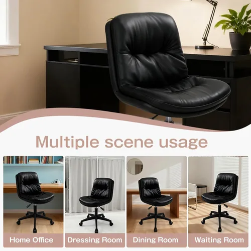 Miniatura 5 de Silla de oficina, silla de escritorio ergonómica con cojín acolchado y respaldo, altura ajustable y giro de 360°, silla de tareas sin brazos