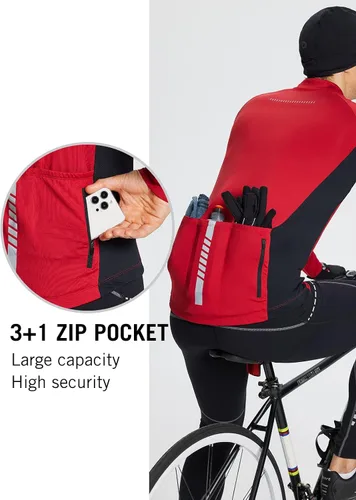 Miniatura 4 de BALEAF Camiseta de ciclismo de manga larga para hombre, para ciclismo de carretera, para bicicleta de montaña, bolsillos con cremallera completa