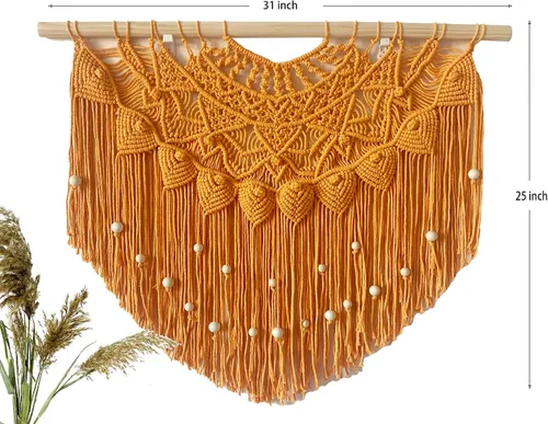 Miniatura 2 de Youngeast Cortina grande de macramé para colgar en la pared, con cuentas estilo bohemio para ventana, macramé, cabecero, sala de estar, decoración