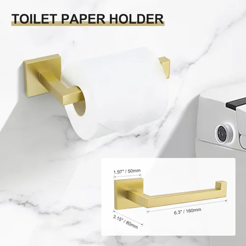 Miniatura 4 de Juego de 5 toallas de baño de color dorado claro cepillado, juego de toallero para baño, juego de accesorios de baño de acero inoxidable SUS304