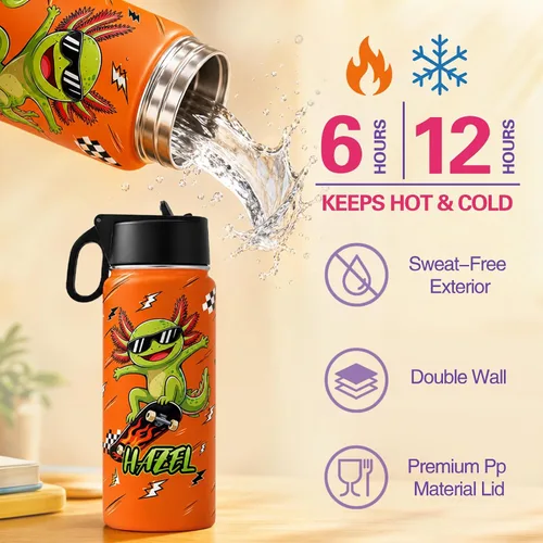 Miniatura 4 de Personalized Kids Water Bottles with Name for School Double Wall Custom 18 oz Stainless Steel Insulated Water Cup with Straw Lid Customized Gifts