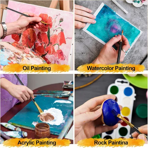 Miniatura 6 de Juego de pinceles de pintura acrílica, 50 unidades, punta redonda y puntiaguda, pinceles de artista para pintura acrílica, óleo, acuarela, lienzos
