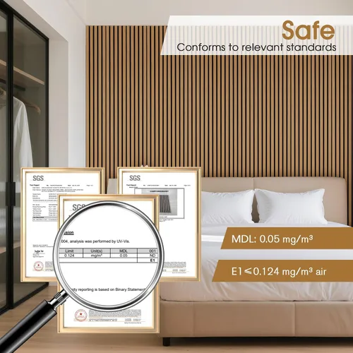 Miniatura 4 de Paneles de pared de listones de madera, paquete de 2 paneles de 106 x 23.6 pulgadas, paneles acústicos de madera para pared, paneles estriados 3D