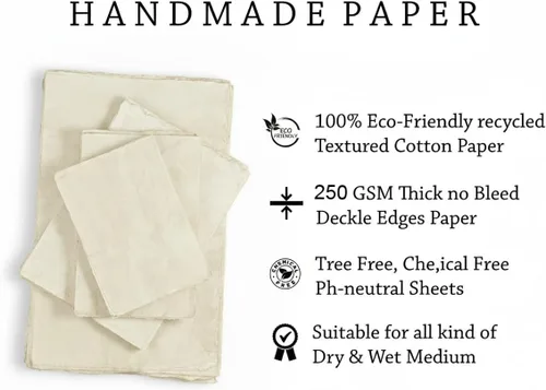 Miniatura 5 de 30 hojas de papel de acuarela, de 7.86 oz/m², con borde deckled, rugoso/texturizado, hecho a mano, de algodón con textura, para acuarelas