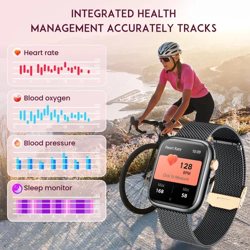 Miniatura 6 de Smartwatch - Reloj inteligente para mujer, reloj inteligente negro para mujer, responder llamadas Bluetooth, teléfonos Android, compatible
