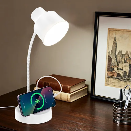 Miniatura 8 de Lámpara de escritorio LED Energetic con soporte para teléfono, lámpara de mesa con toma de corriente, cuello de cisne flexible ajustable, 4000K, luz