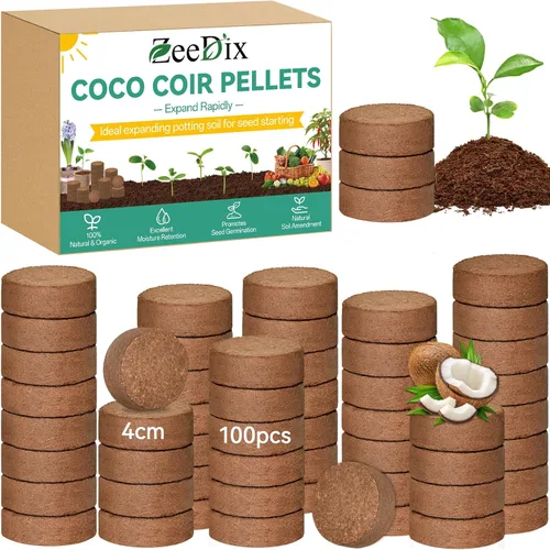 Miniatura 11 de ZeeDix 50 pellets de fibra de coco orgánica de 1.181 in para iniciadores de semillas, tierra de coco comprimida para plantar, suelo de jardín