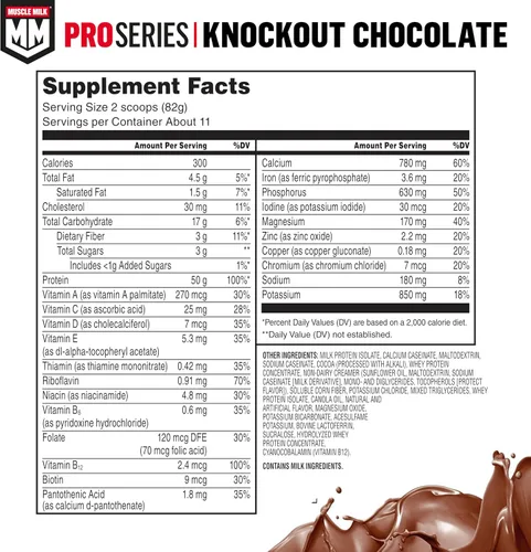 Miniatura 8 de Muscle Milk Pro Series Proteína en polvo, sabor chocolate Knockout, 2 libras, 11 porciones, 50 g de proteína, 3 g de azúcar, 20 vitaminas