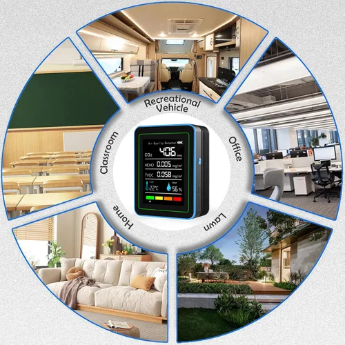 Miniatura 7 de Monitor de calidad del aire interior: Sensor de humedad de temperatura con CO2, TVOC, HCHO, detector portátil profesional, medidor de calidad