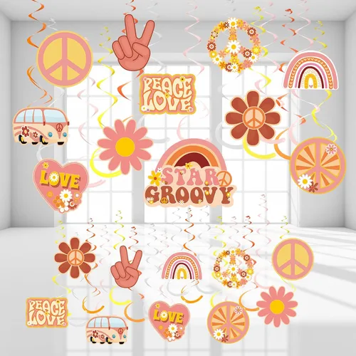 51 decoraciones de remolinos colgantes para fiestas hippie, dos decoraciones de cumpleaños retro, hippie, bohemio, fiesta de los años 60, decoración