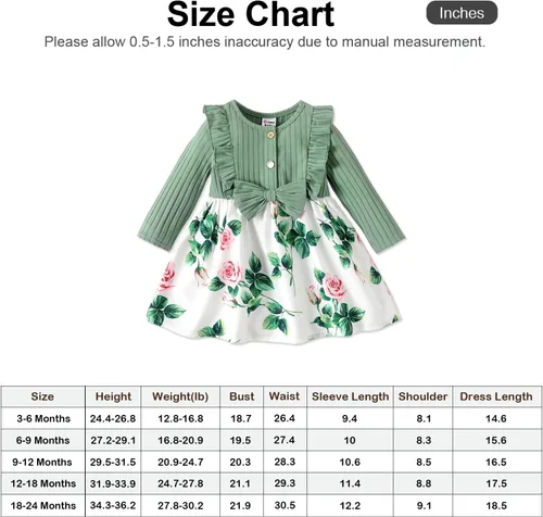 Miniatura 7 de PATPAT Baby Girl Dress Infant Girls Long Sleeve Baby Fall Winter Dress