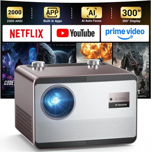 Proyector inteligente Full HD de 2000 lúmenes ANSI, aplicación de transmisión integrada, proyector de películas HAPPRUN Native 1080P con enfoque