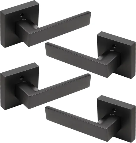Miniatura 11 de KNOBWELL Paquete de 2 palancas cuadradas de privacidad con cerraduras (sin llaves), manija de puerta de privacidad negra, para dormitorio y baño
