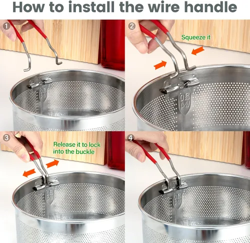 Miniatura 5 de Cesta para freír, cesta redonda de acero inoxidable con mango de silicona largo y extraíble resistente al calor para freír papas fritas, pollos