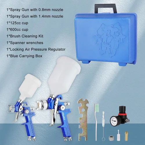 Miniatura 6 de Juego de pistola de pulverización de aire HVLP, kit de pistola de pintura Aflybltol de 2 piezas, pistola de pintura automotriz de 1,4 mm 600 ml
