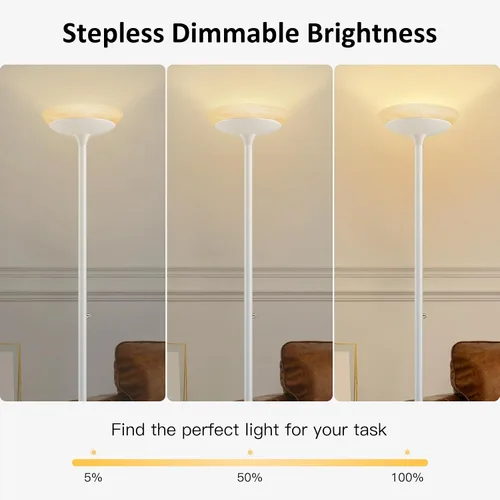 Miniatura 3 de BoostArea Torchiere - Lámpara de pie LED súper brillante de 24 W, lámpara de poste regulable sin escalones con iluminación de 3000 K, pantalla