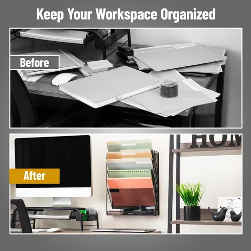 Miniatura 5 de Mind Reader MAGSTACK Soporte apilado para documentos montado en la pared, papel, bandeja de archivos, organizador de oficina, 6 compartimentos, Negro