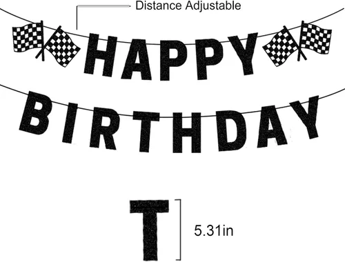 Miniatura 2 de Cartel de cumpleaños de coche de carreras, pancarta negra de feliz cumpleaños, decoraciones de fiesta de coche de carreras, suministros de fiesta