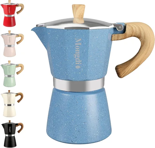 Miniatura 16 de Mongdio Cafetera de café expreso Moka Pot, cafetera cubana, cafetera de estufa Moka Italian Espresso Greca, cafetera percoladora, 3 tazas de Negro