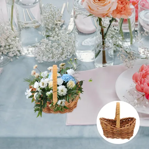 Miniatura 5 de Alipis Juego de mini cesta de flores de ratán con asas de 2.95 x 2.95 x 2.16 pulgadas, pequeña cesta tejida para decoración de casa de muñecas