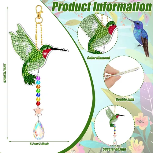 Miniatura 4 de Tradder Juego de 6 piezas de pintura de diamante para colibrí, campanillas de viento, pájaros, kits de arte para adultos, vacaciones, escuela