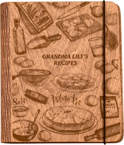 Miniatura 13 de ENJOY THE WOOD Carpeta de Libro de Recetas Personalizada - Diario de Libro de Cocina Familiar de Madera en Blanco para Escribir Tus Propias Recetas