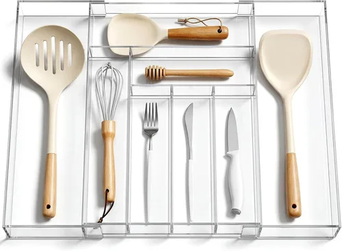 Miniatura 8 de Teenyyou 1 paquete de organizador expandible para cajones de cocina, organizador de utensilios de acrílico transparente, almacenamiento de cubiertos