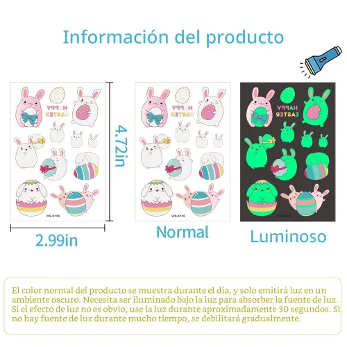 Miniatura 7 de 80 tatuajes temporales luminosos de Pascua para niños, que brillan en la oscuridad, canasta de Pascua, tatuajes de fiesta, tatuajes, huevos