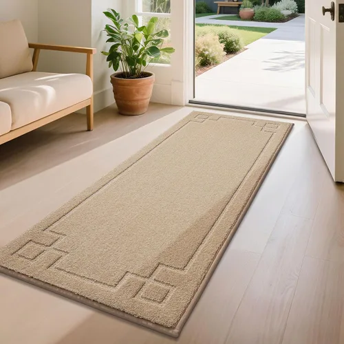 Miniatura 14 de BEQHAUSE Alfombra de Puerta 81 x 122 cm, Alfombras Antideslizantes para Interior Alfombras de Entrada Lavables de Perfil Bajo y Absorbentes, Marrón