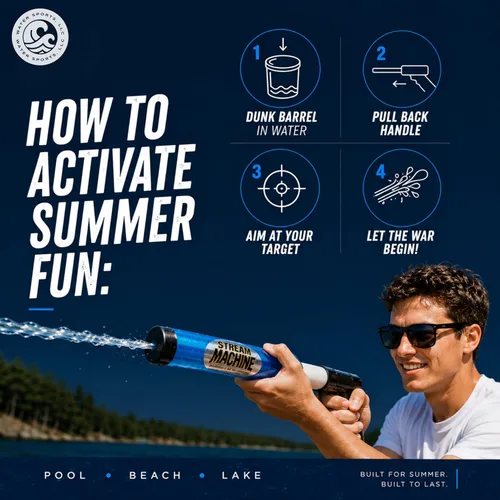 Miniatura 6 de Water Sports Stream Machine - Cañón de pistola de agua, fuerte, divertida y potente, juguete de piscina para todas las edades, cañón único de 8