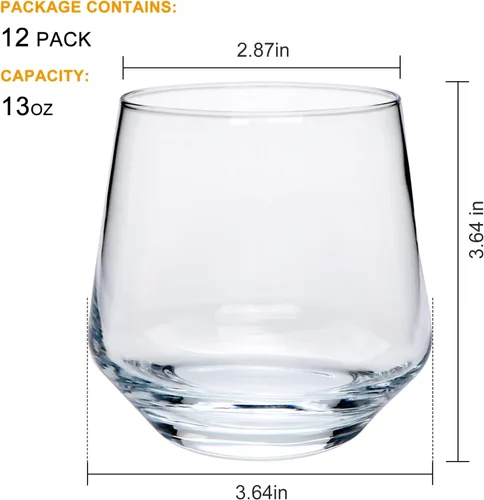 Miniatura 2 de Juego de 12 copas de vino de base pesada de 13 onzas para whisky, cócteles, whisky y jugo, cristalería apta para lavavajillas, regalos para amigos