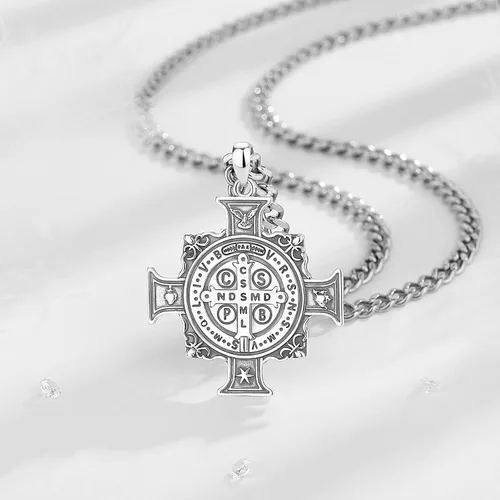 Miniatura 329 de EUDORA Collar de plata de ley 925, San Cristóbal y San Benito, San Miguel, Virgen María, San Judas Tadeo, Cruz de Buen Pastor y Arcángel, Medalla