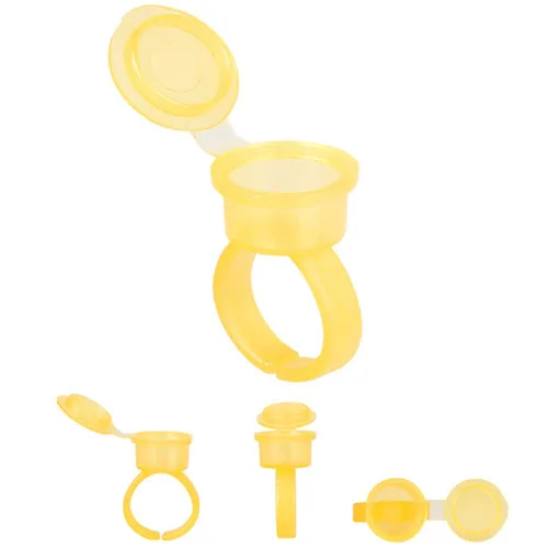 Tovip 50 unids/lote Microblading Pigmento Tatuaje Anillo Tazas con Tapa de Cubierta para Maquillaje Permanente Cejas Pegamento Contenedor Amarillo