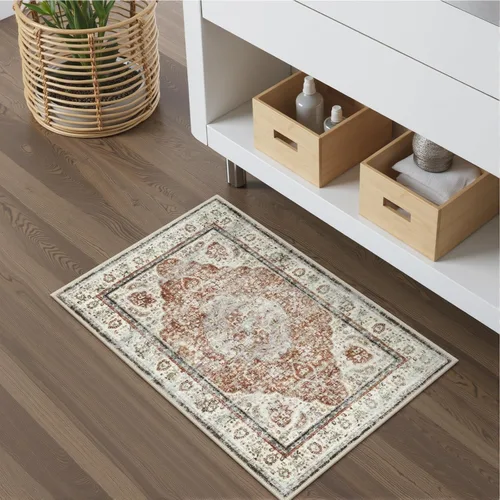 Miniatura 7 de Uphome Tapete de baño color naranja, estilo bohemio y envejecido, tapete de baño pequeño de terciopelo súper acogedor, antideslizante, lavable a