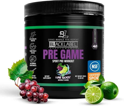 BLACKLABEL Supplements Polvo previo al juego, Lime Rickey (40 porciones) - Certificado NSF para el deporte - 150 mg de cafeína personalizable para