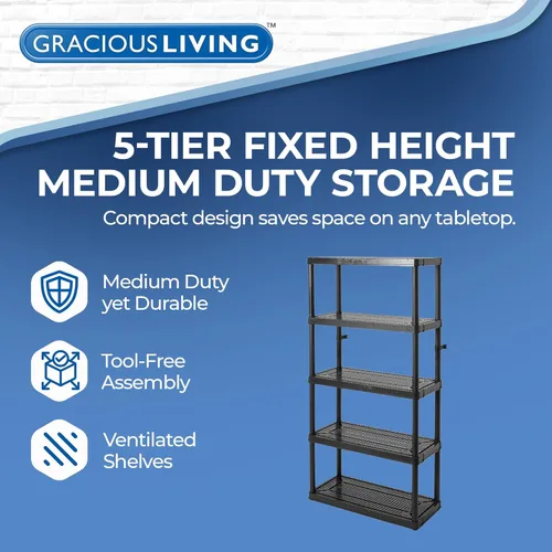 Miniatura 4 de Gracious Living Unidad de almacenamiento de 5 estantes de altura fija ventilada de servicio medio, 14 x 32 x 72 pulgadas, sistema organizador