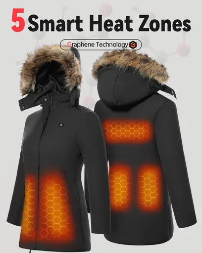 Miniatura 7 de Graphene Heated Jacket for Women with Battery PackDetachable HoodSlim Fit
