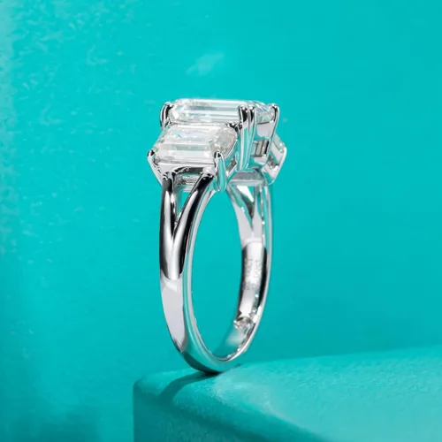 Miniatura 4 de AnuClub RoundEmeraldMarquise Cut Moissanite 3 Stones Engagement Rings D Color VVS1 Round Cut 925 Sterling Silver Anniversary Wedding Promise Rings