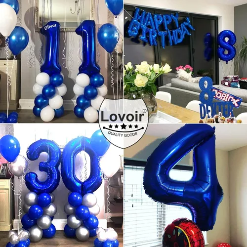 Miniatura 6 de Lovoir Globo azul marino de 40 pulgadas con el número 0 de gran tamaño de papel de aluminio de Mylar para helio azul oscuro para fiesta de Azul