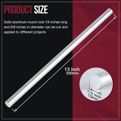 Miniatura 4 de 3 barras redondas de aluminio de 1/2 pulgada de diámetro, barra redonda de aluminio 6061 larga de 13 pulgadas, extruido sólido T6511, 0.5 pulgadas