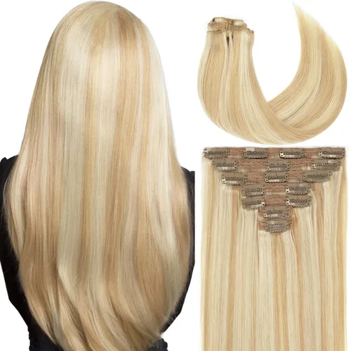 Miniatura 51 de Caliee Extensiones de cabello con pinzas de cabello humano 14 pulgadas Color 1 Negro azabache trama doble invisibles Extensiones de cabello humano
